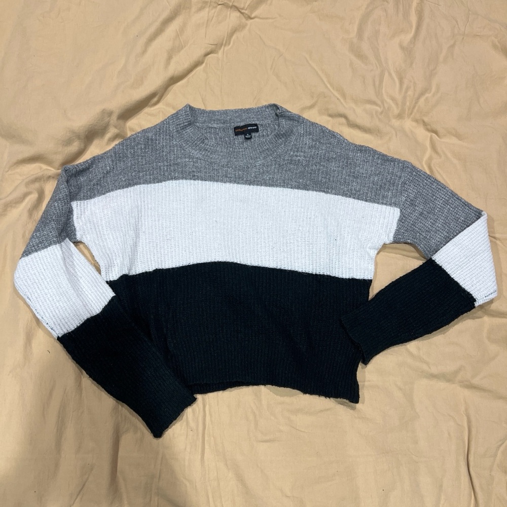 Ambiance Women's Colorblock Sweater - Gray, White, Black